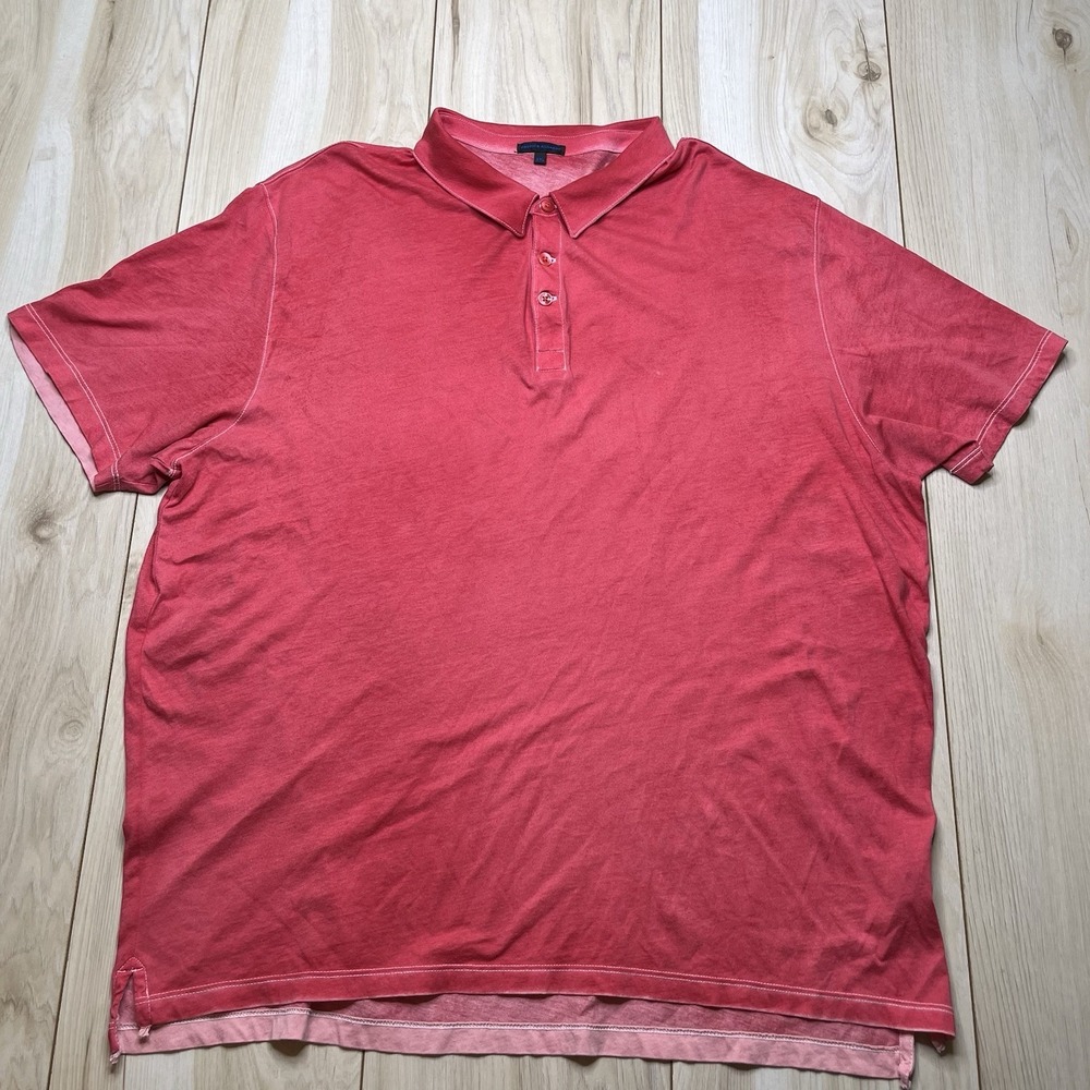 Patrick Assaraf Pima Cotton Knit Polo Shirt Stretch Red Mens Size 2XL Peru